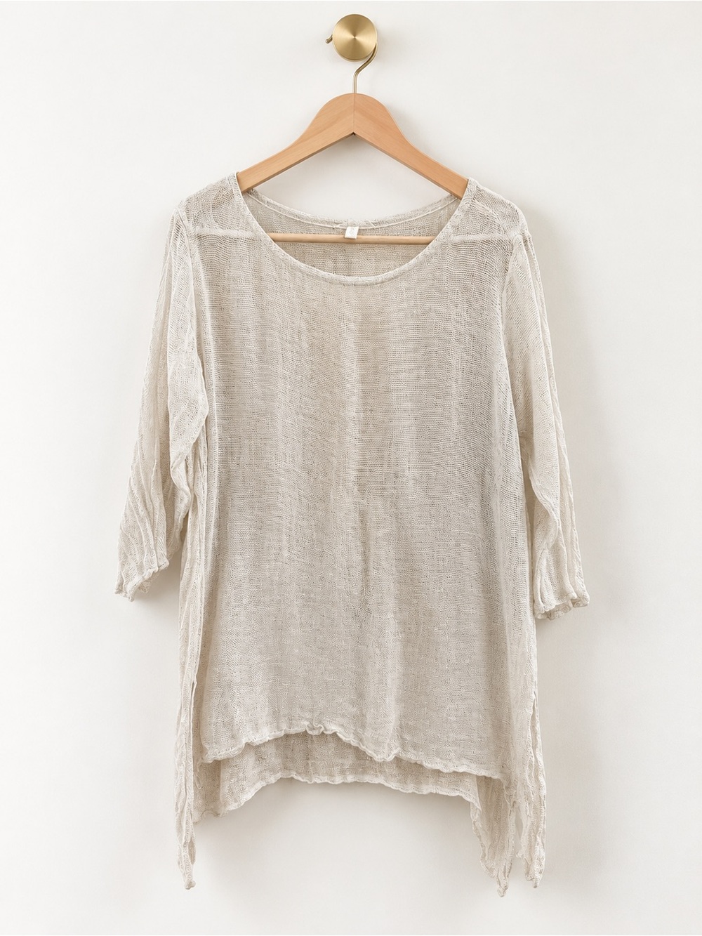 Eileen Fisher Woman 1X Organic Linen Open Knit Asymmetrical Tunic Top Ivory